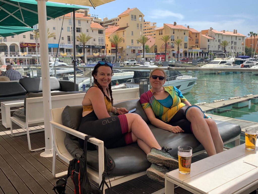 Triathletes relaxing during downtime at the Animis Racing Vilamoura training camp