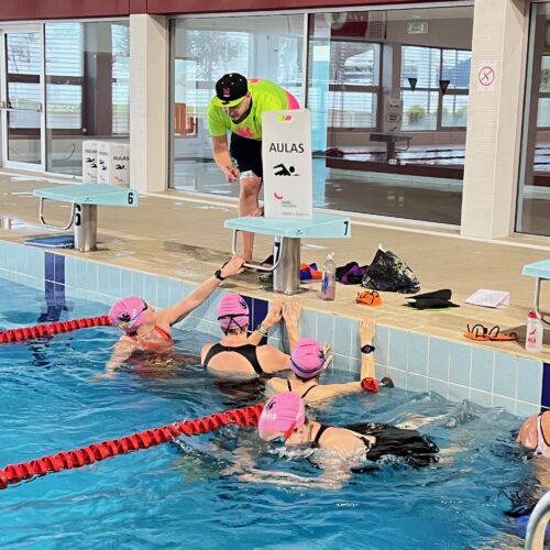 Athlete pool swim training session at the Animis Racing Vilamoura triathlon camp